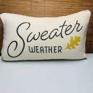 Sweater Weather Knit Lumbar Throw Pillow Zipper Cream Fall Decorative Embroidery